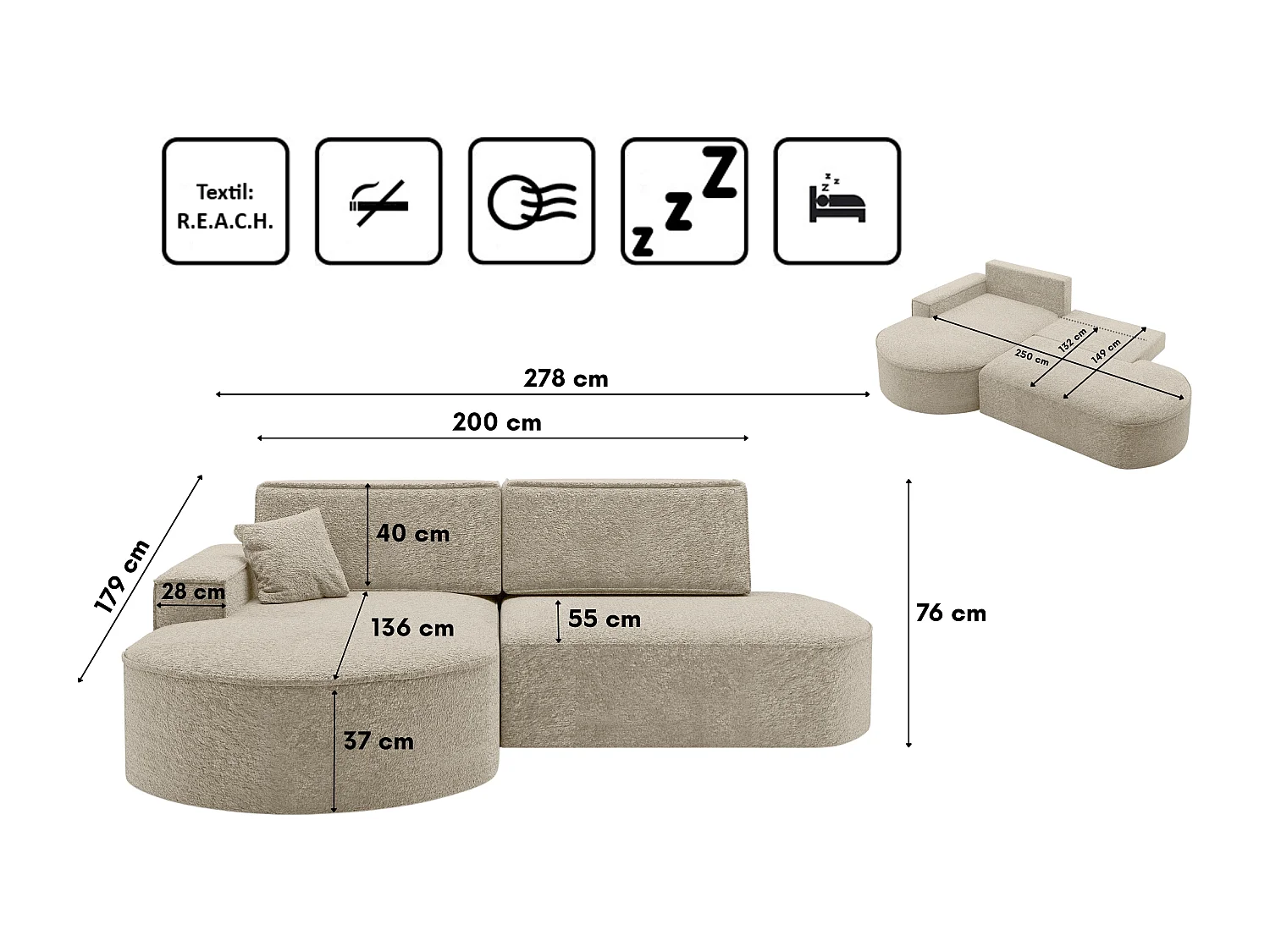 Canapé d'angle Modena Pro - confort et style dans un design moderne tissu Arena Beige Gauche