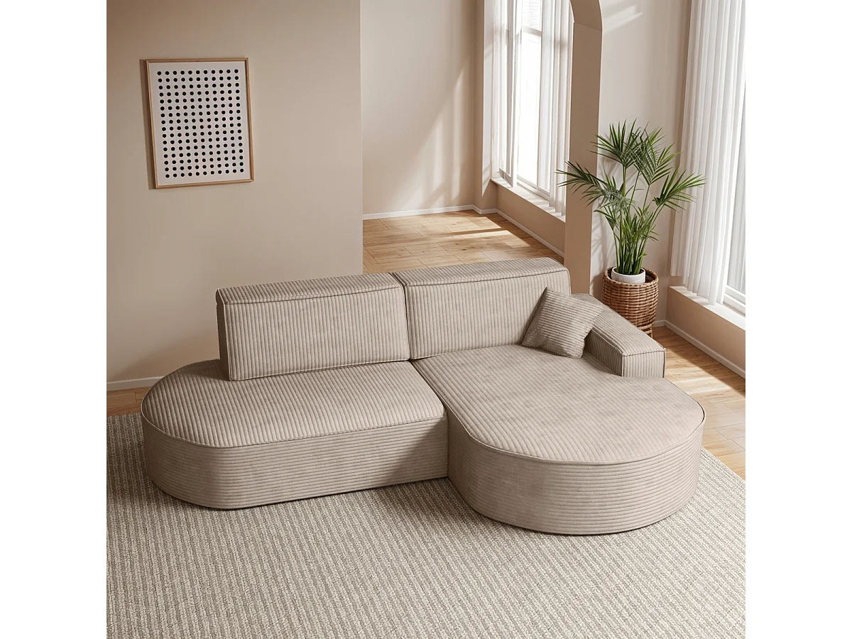 Canapé d'angle Modena Pro - confort et style dans un design moderne tissu Poso beige foncé droite