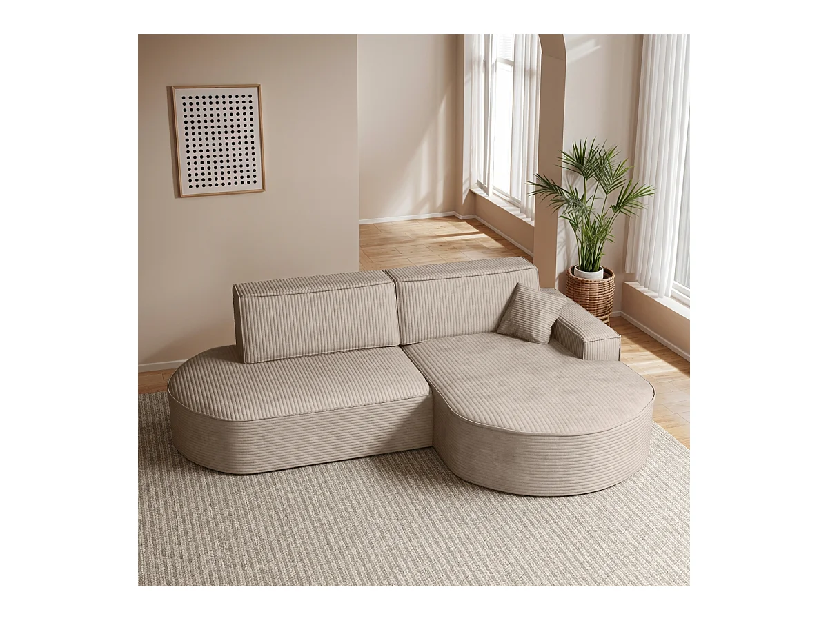 Canapé d'angle Modena Pro - confort et style dans un design moderne tissu Poso beige foncé droite