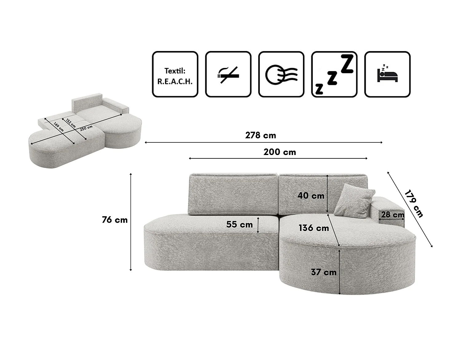 Canapé d'angle Modena Pro - confort et style dans un design moderne tissu Arena Light Grey Right