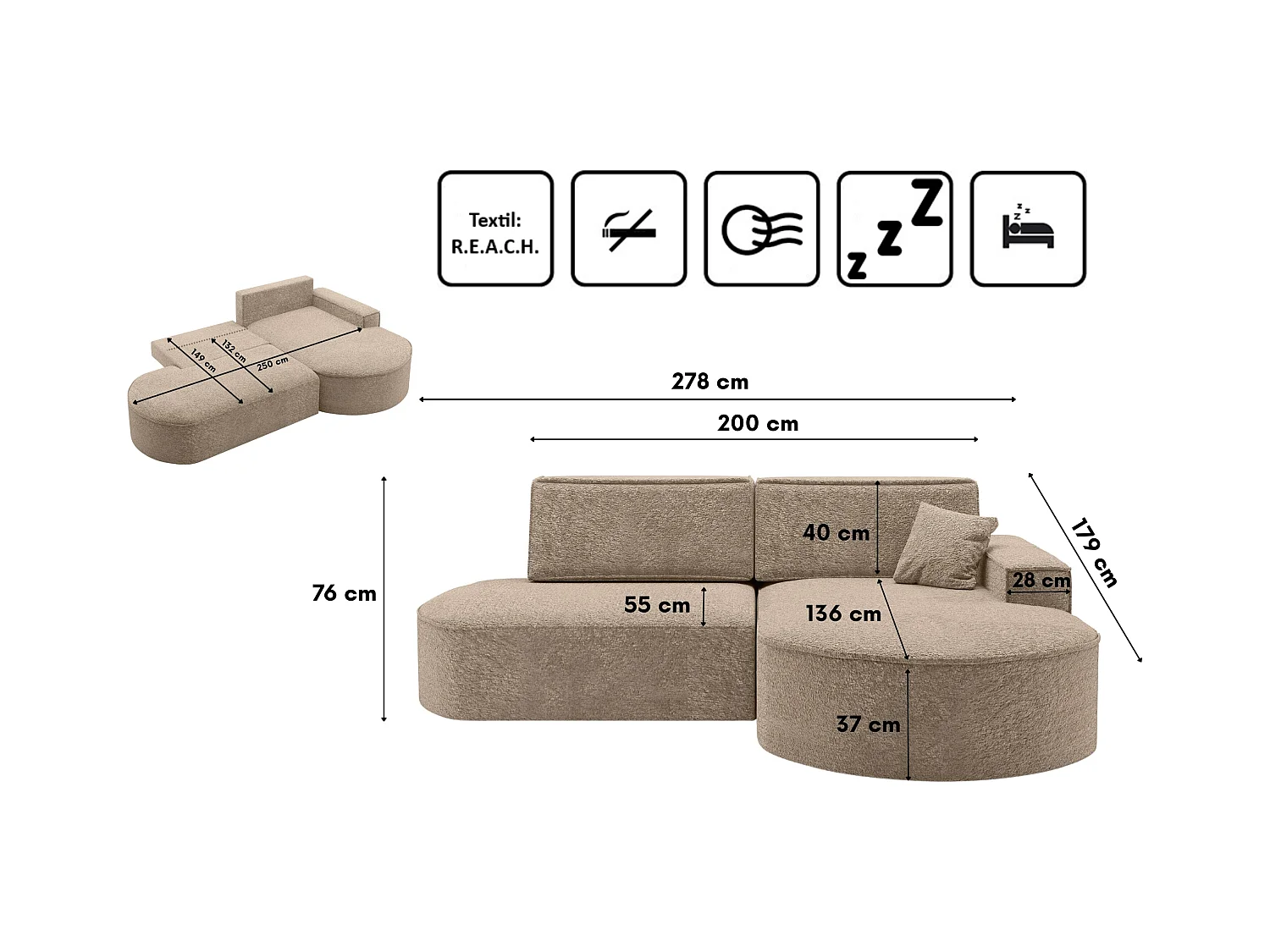 Canapé d'angle Modena Pro - confort et style dans un design moderne tissu Arena Dark Beige Droite