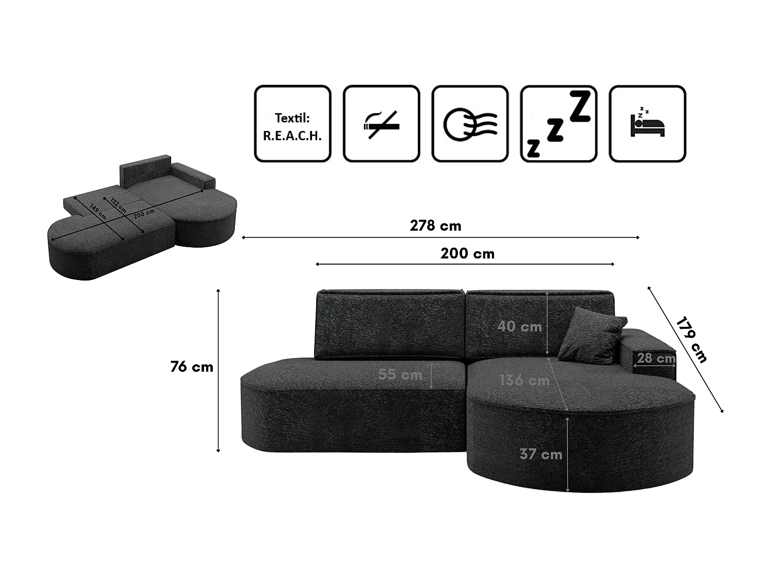 Canapé d'angle Modena Pro - confort et style dans un design moderne tissu Arena Graphite Droite