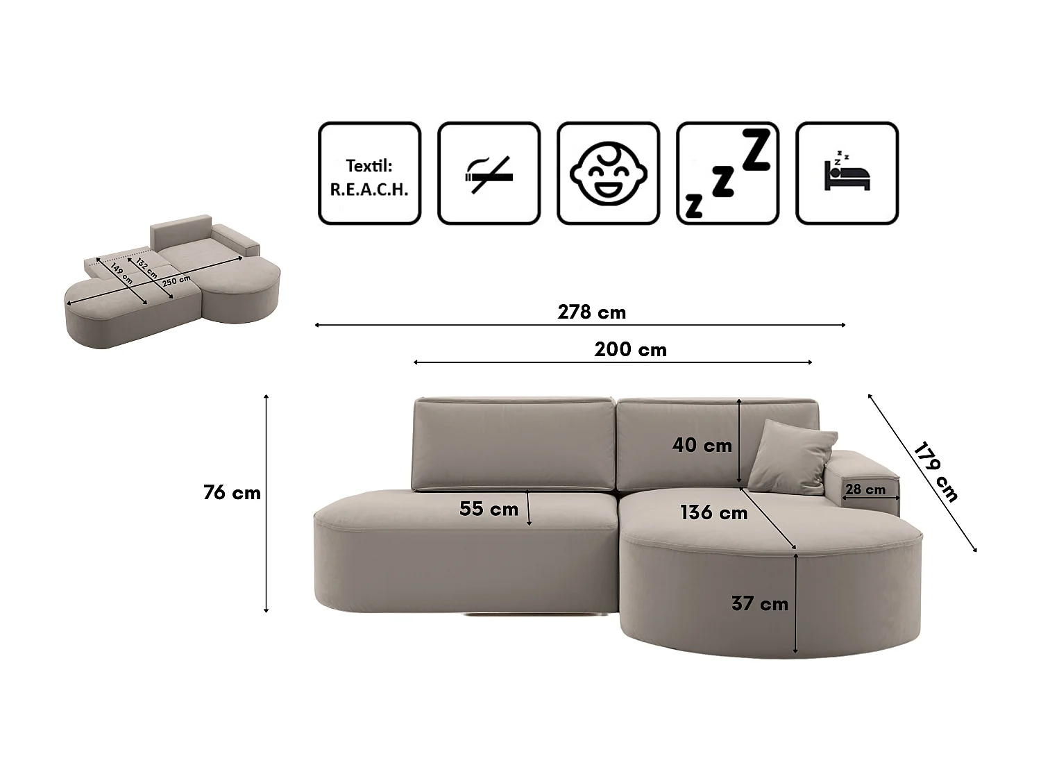 Canapé d'angle Modena Pro - confort et style dans un design moderne tissu Salvador beige clair droite