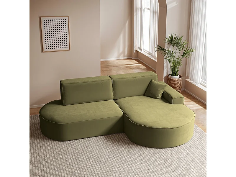 Canapé d'angle Modena Pro - Confort et style dans un tissu design moderne Salvador Olive Right