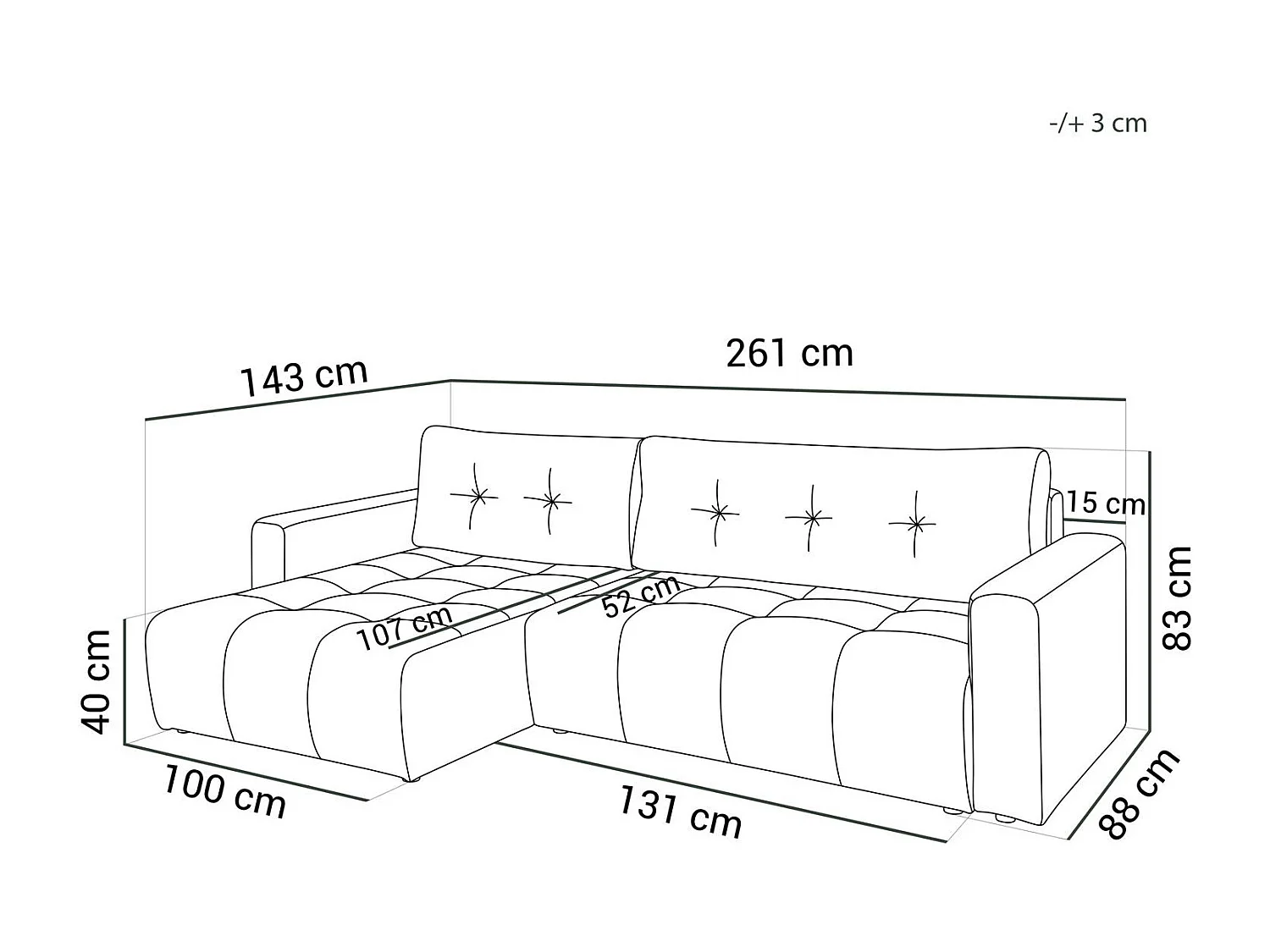 Ecksofa VIENNA - Stil, Komfort und Funktionalität Schwarz Rechts