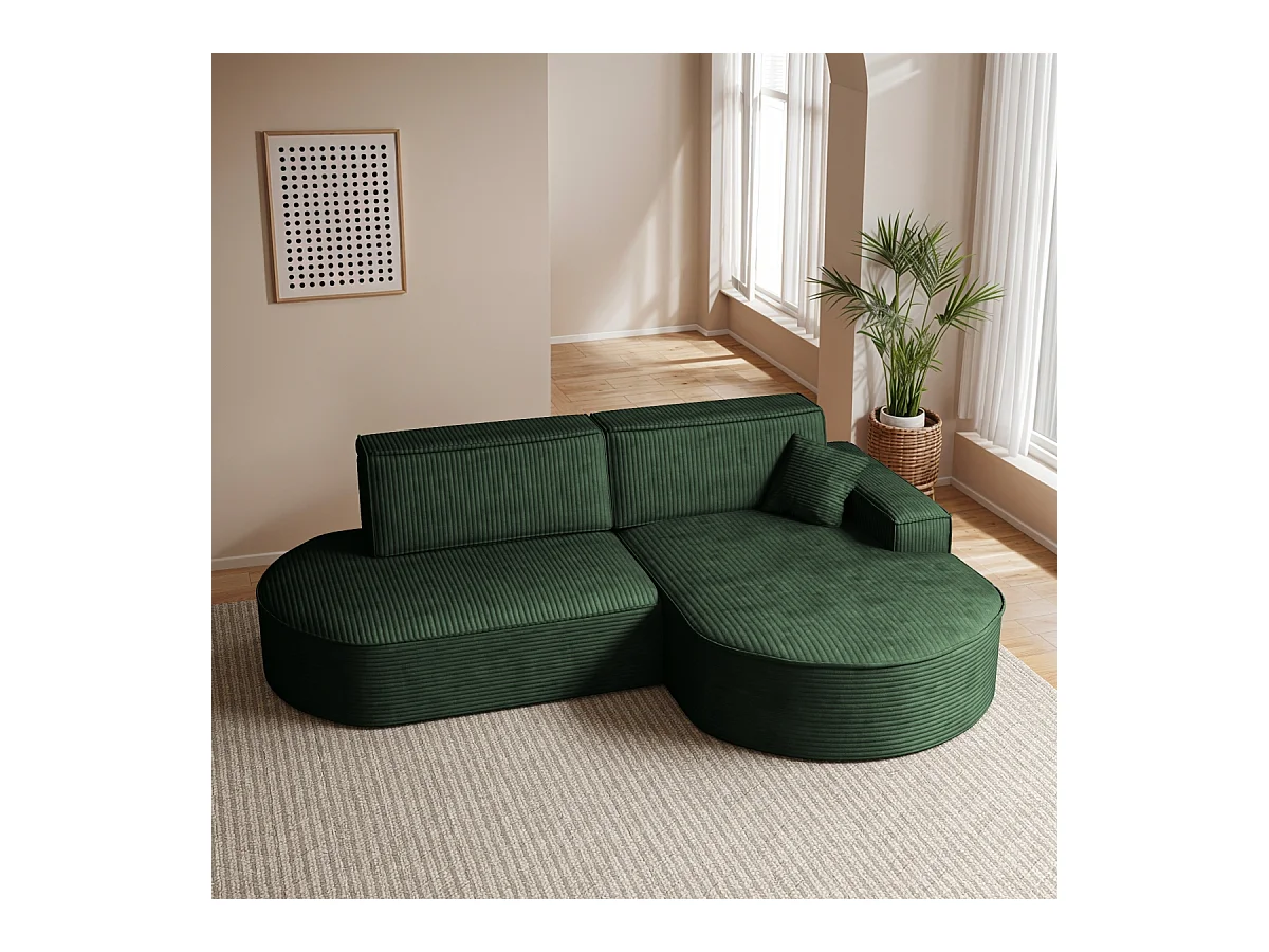 Canapé d'angle Modena Pro - Confort et style dans un tissu au design moderne Poso Green Right