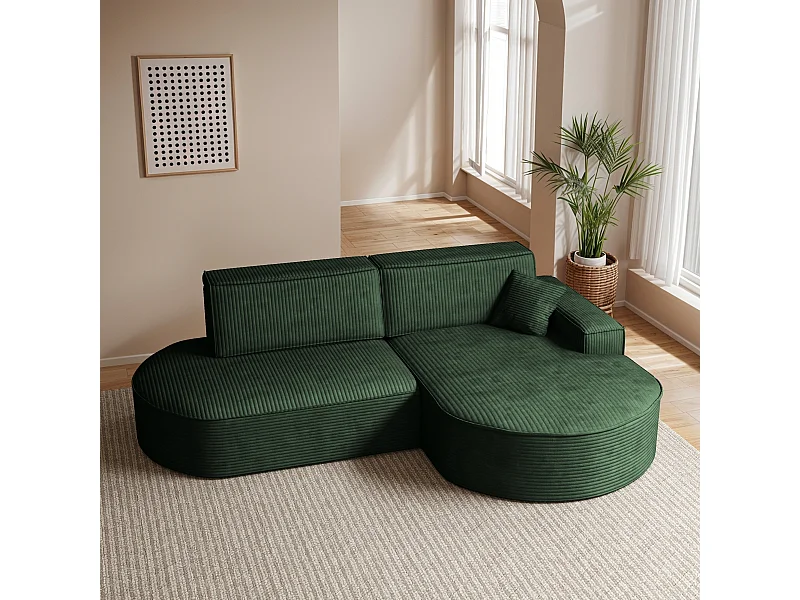 Canapé d'angle Modena Pro - Confort et style dans un tissu au design moderne Poso Green Right