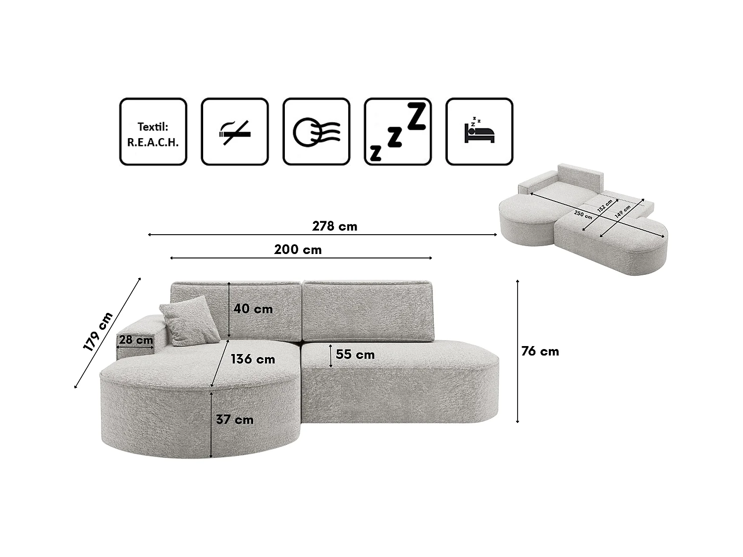 Canapé d'angle Modena Pro - confort et style dans un design moderne tissu Arena Light Grey Left