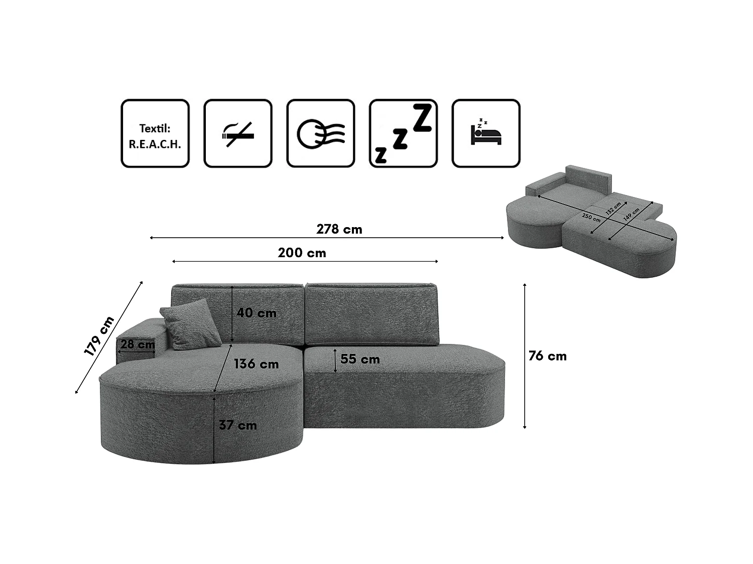 Canapé d'angle Modena Pro - confort et style dans un design moderne tissu Arena Anthracite Gauche
