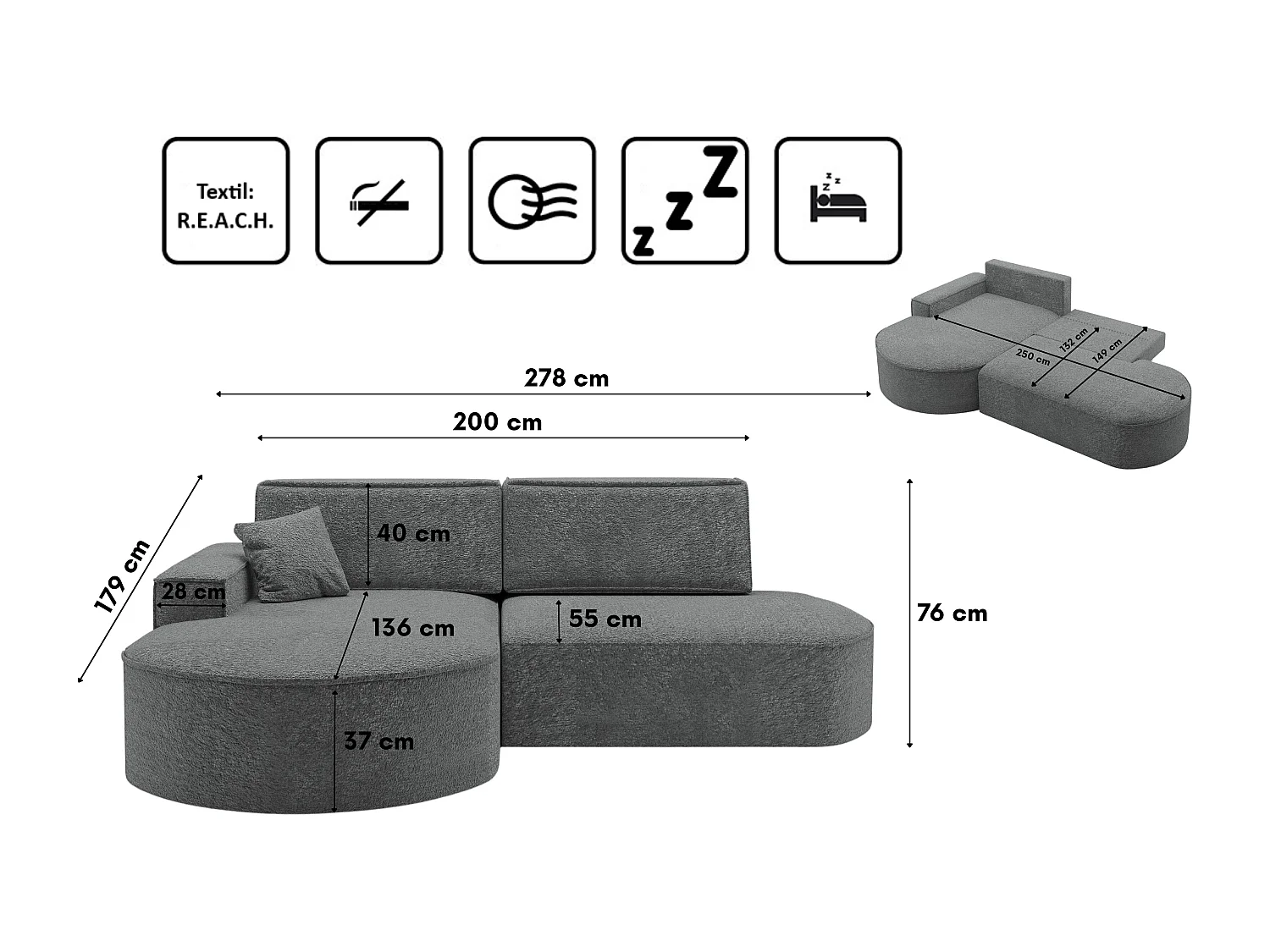 Canapé d'angle Modena Pro - confort et style dans un design moderne tissu Arena Anthracite Gauche