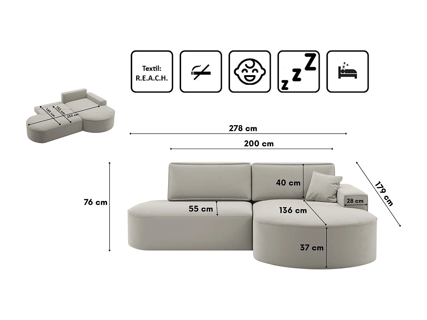 Canapé d'angle Modena Pro - confort et style dans un design moderne tissu Salvador Light Grey Right
