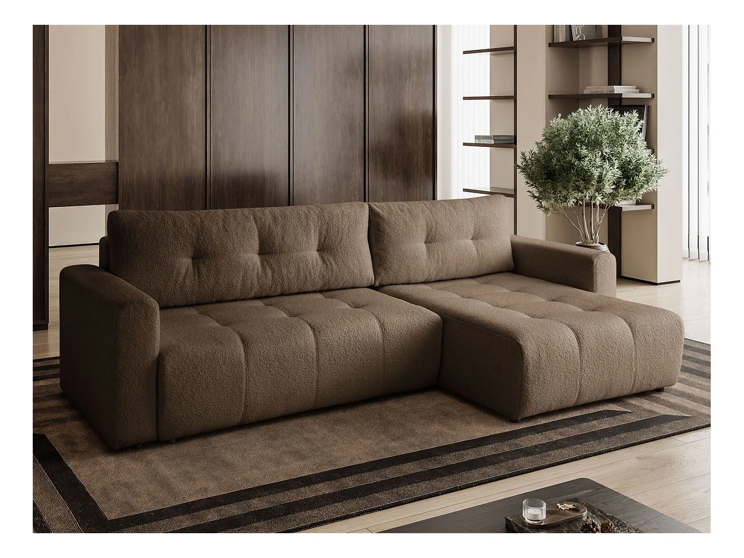 Canapé d'angle VIENNA - style, confort et fonctionnalité Marron Droit