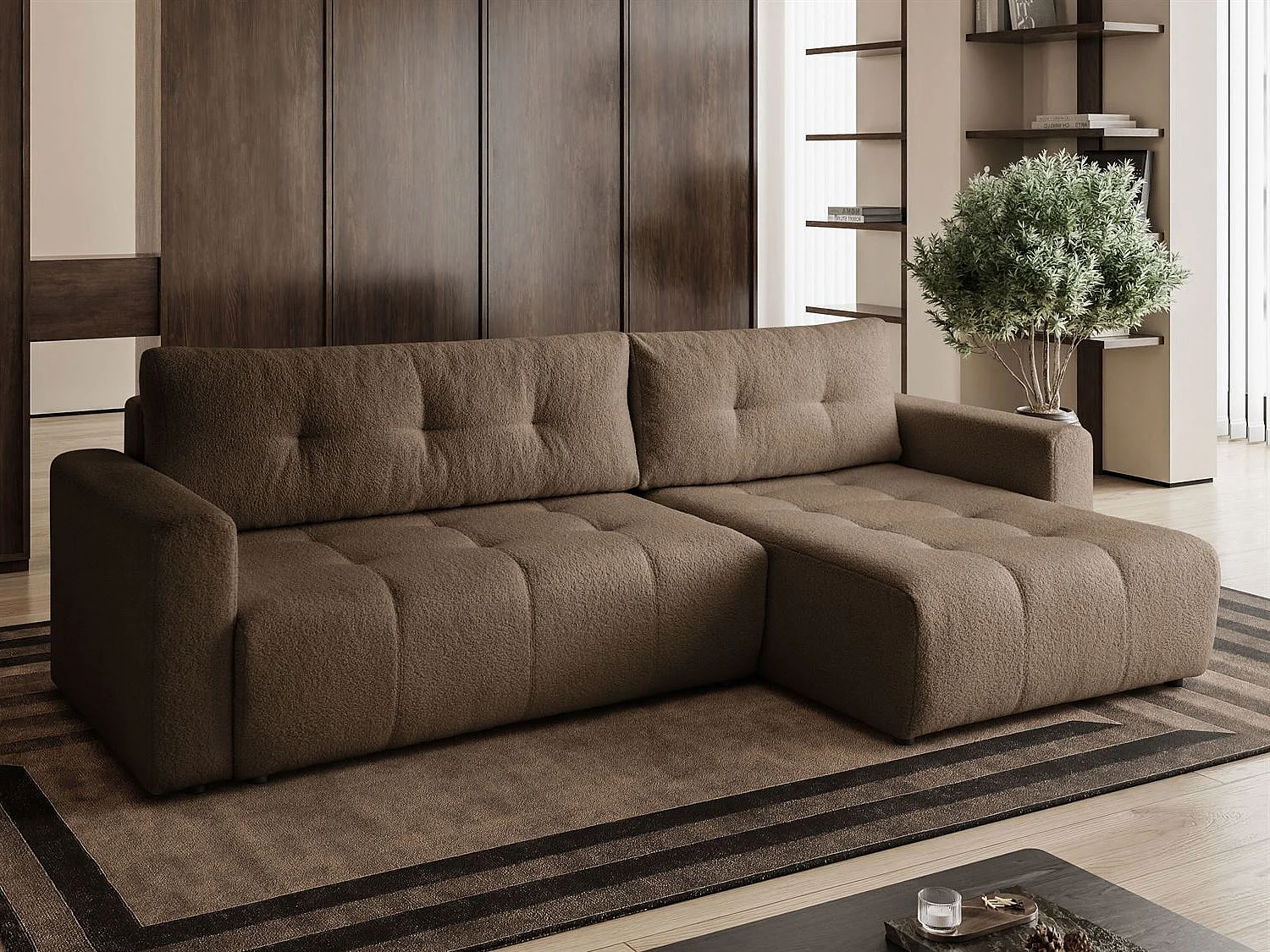 Canapé d'angle VIENNA - style, confort et fonctionnalité Marron Droit