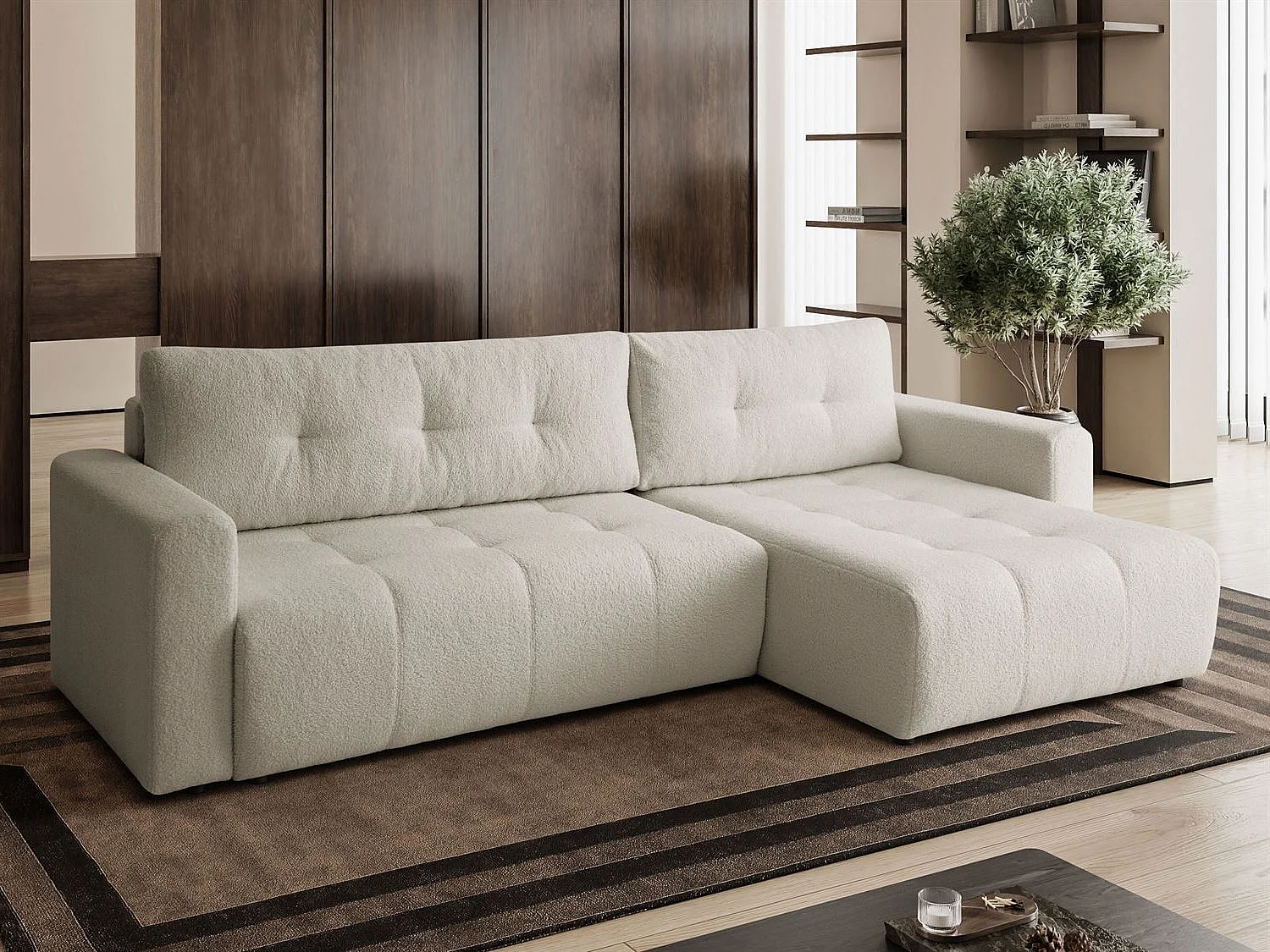 Canapé d'angle VIENNA - style, confort et fonctionnalité Écru Droite