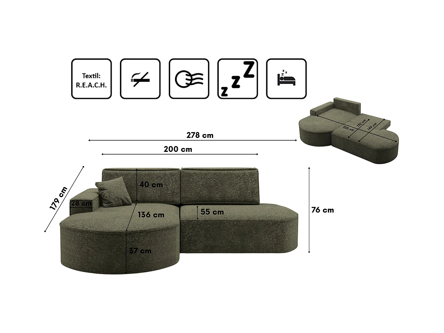 Canapé d'angle Modena Pro - confort et style dans un design moderne tissu Arena Green Left
