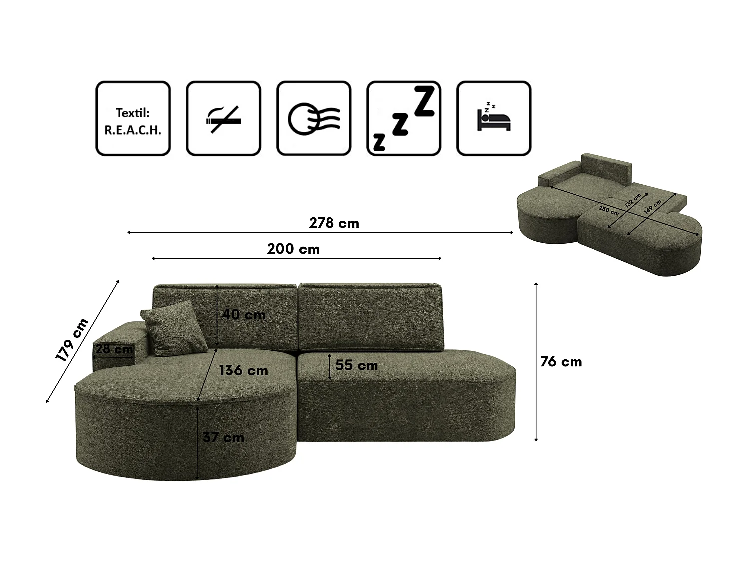 Canapé d'angle Modena Pro - confort et style dans un design moderne tissu Arena Green Left
