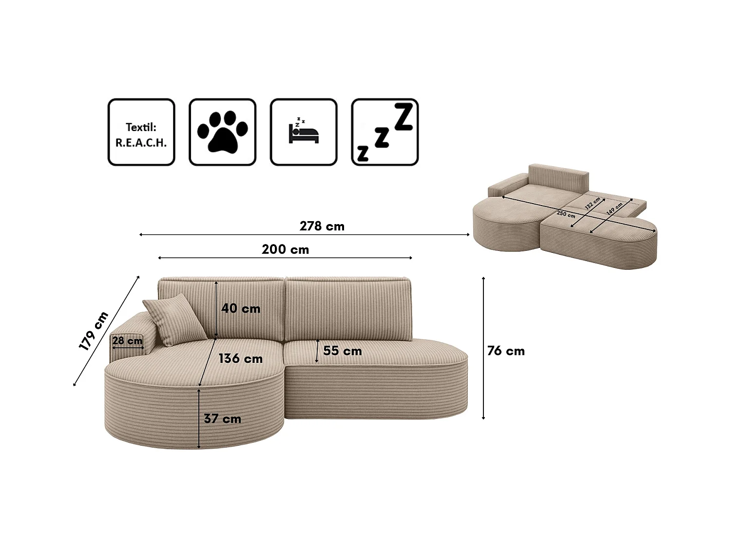 Ecksofa Modena Pro - Komfort und Stil in modernem Design stoff Poso Dunkelbeige Links