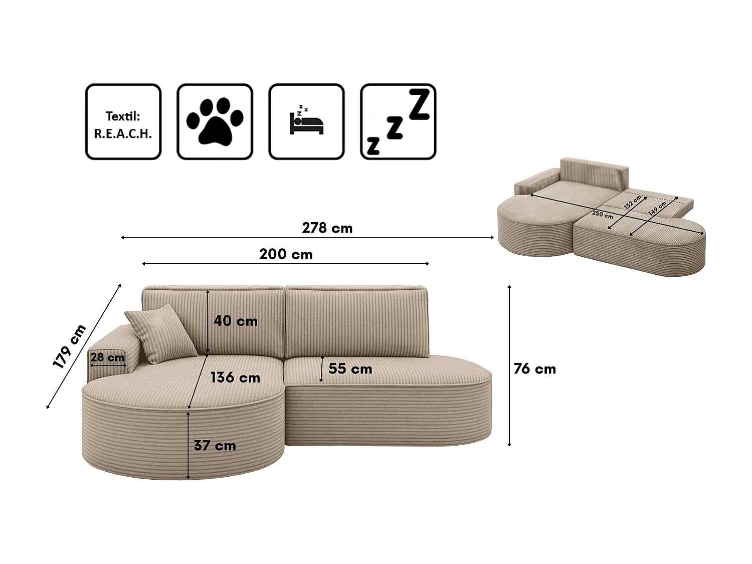 Ecksofa Modena Pro - Komfort und Stil in modernem Design stoff Poso Dunkelbeige Links