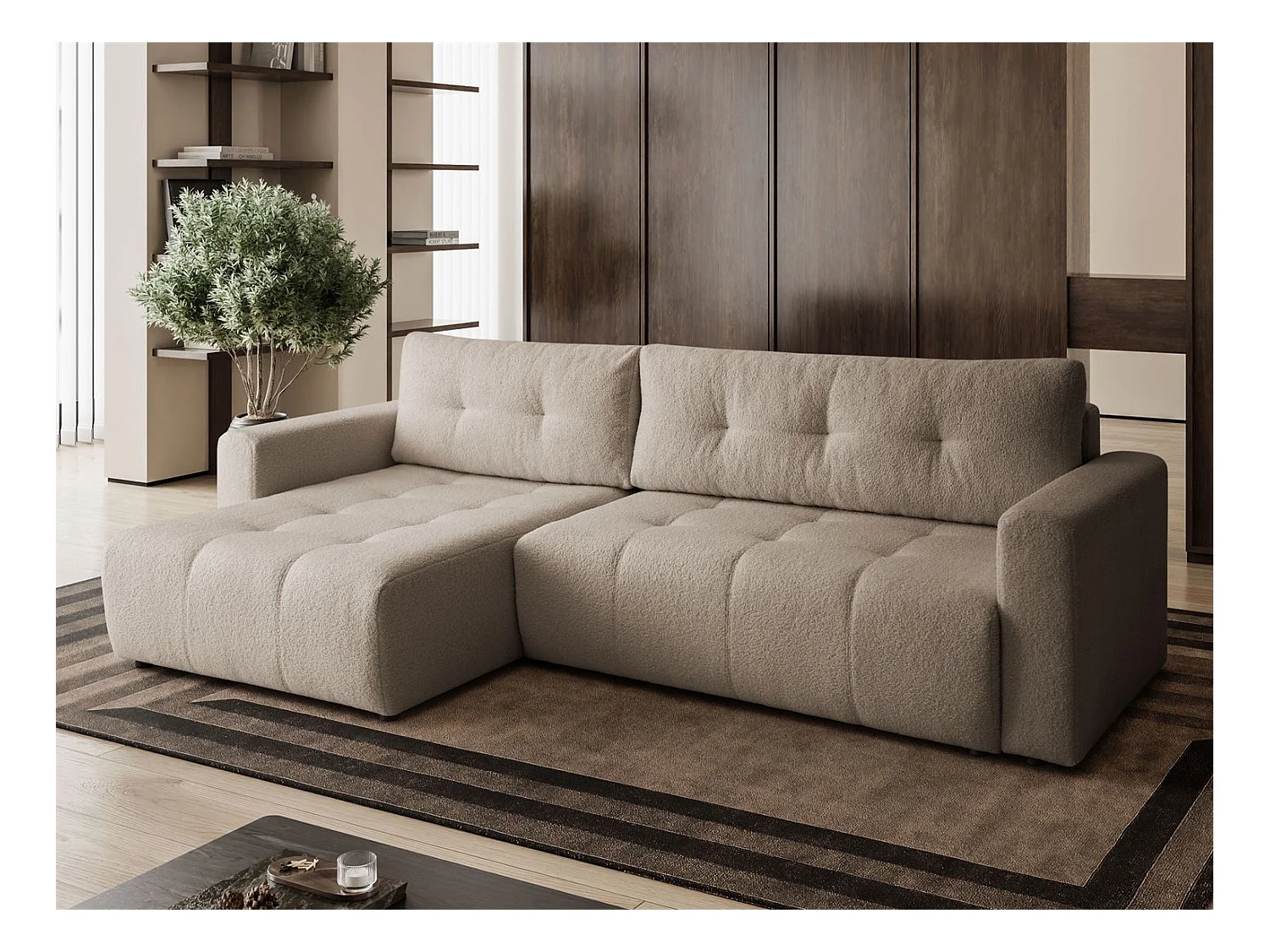 Canapé d'angle VIENNA - style, confort et fonctionnalité Beige Gauche