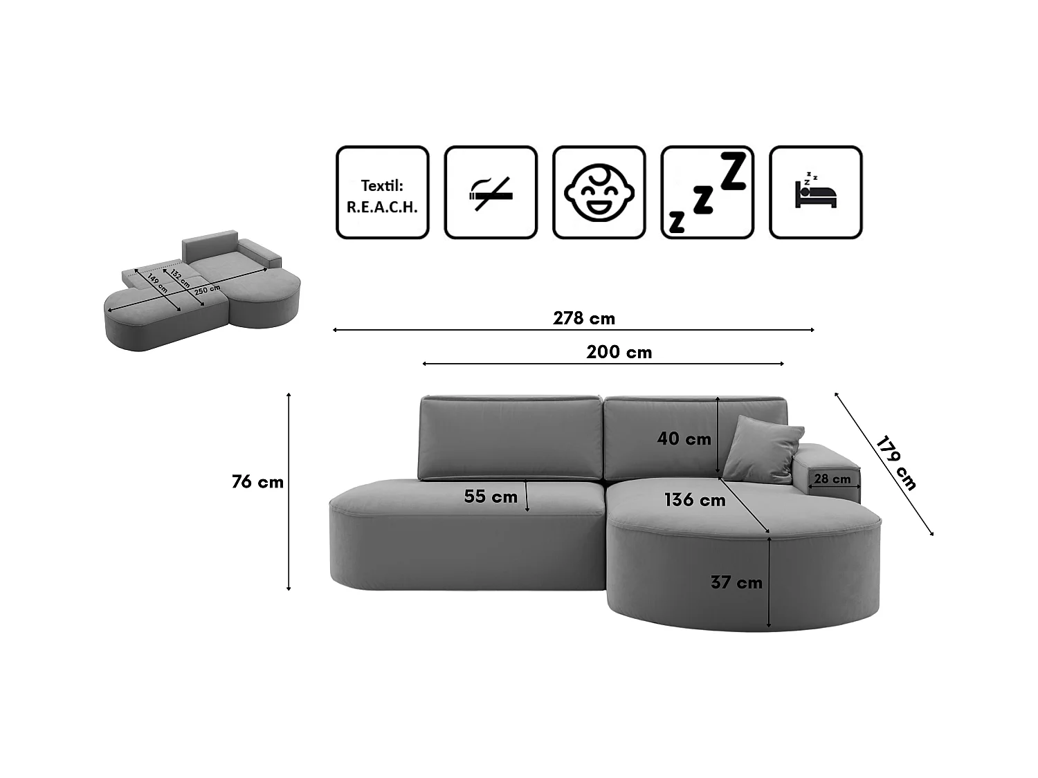Canapé d'angle Modena Pro - Confort et style dans un design moderne tissu Salvador Anthracite Droite