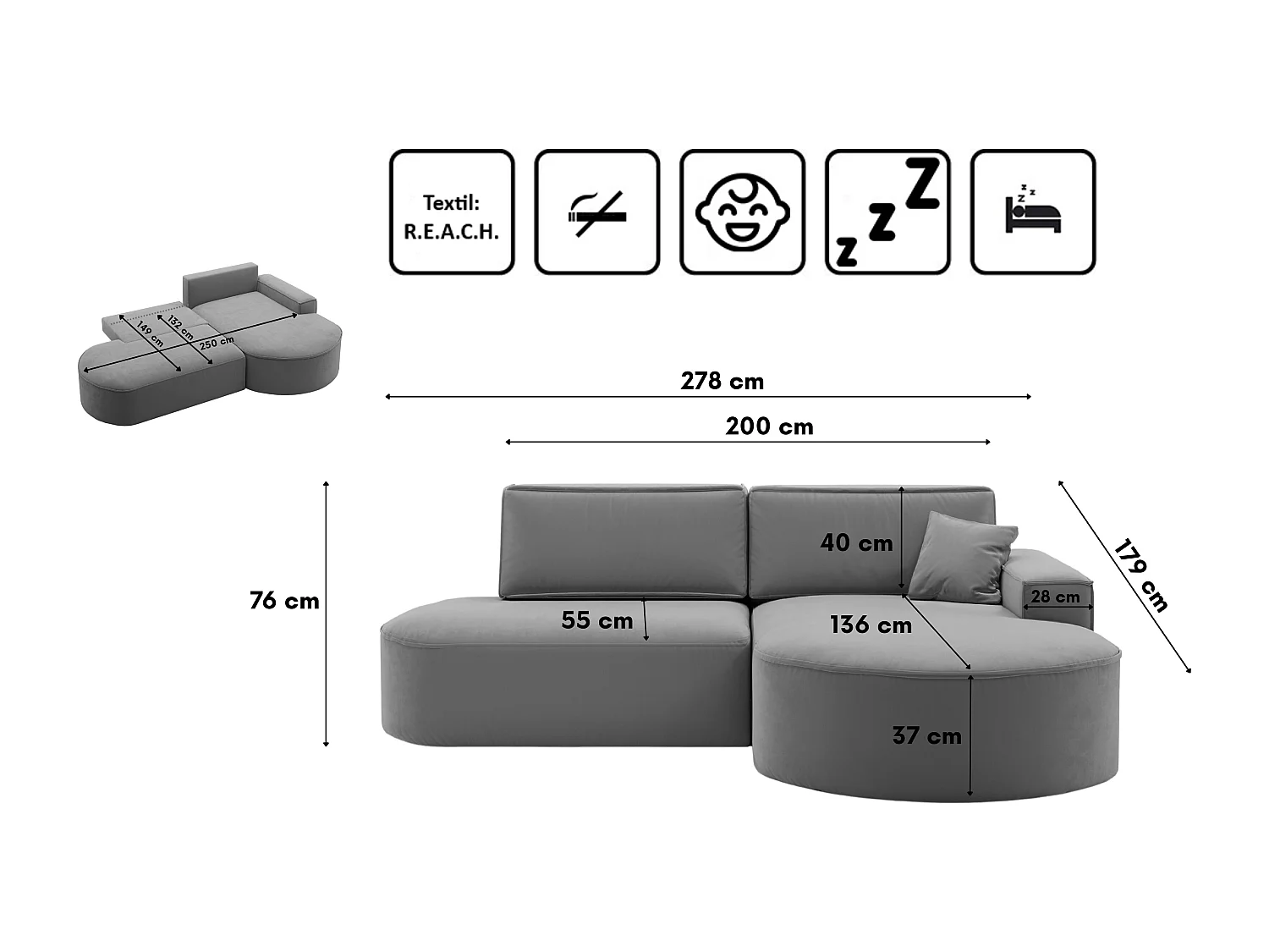 Canapé d'angle Modena Pro - Confort et style dans un design moderne tissu Salvador Anthracite Droite