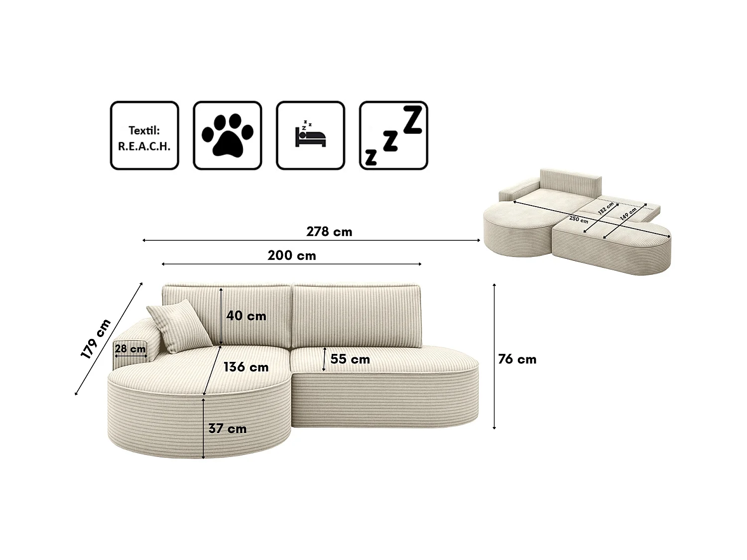 Ecksofa Modena Pro - Komfort und Stil in modernem Design stoff Poso Beige Links