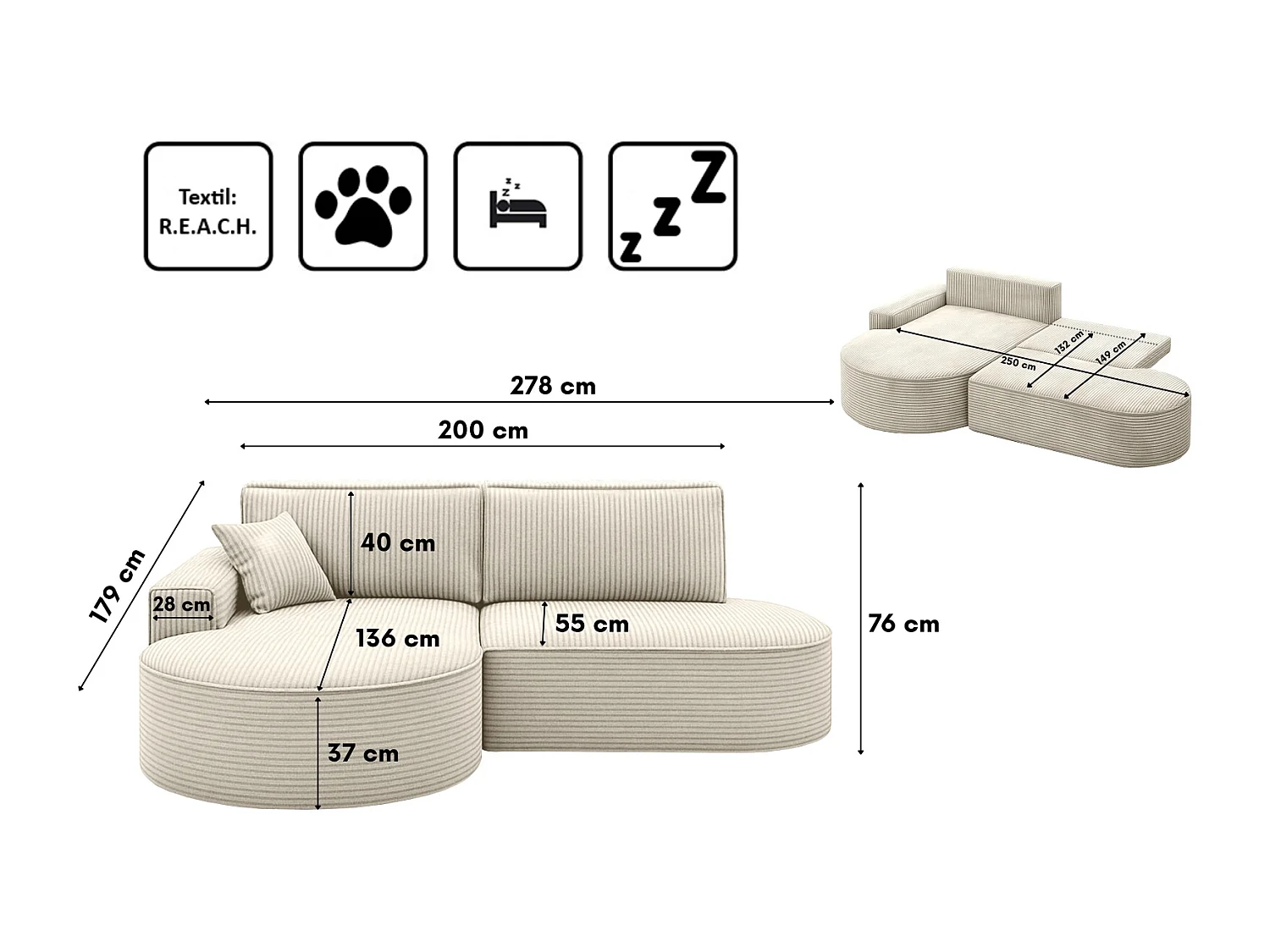 Divano angolare Modena Pro - comfort e stile in un design moderno tessuto Poso Beige Sinistro