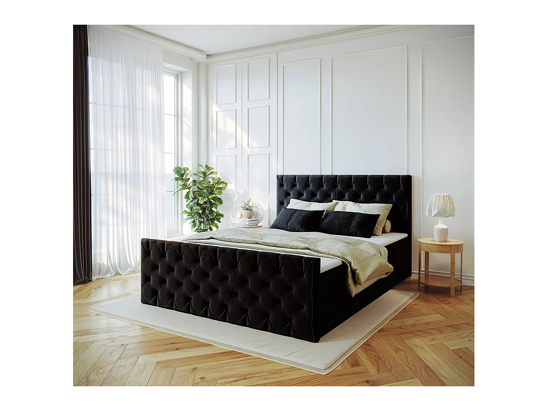 Lit continental Mars avec sommier tissu Riviera Noir 200x200 cm