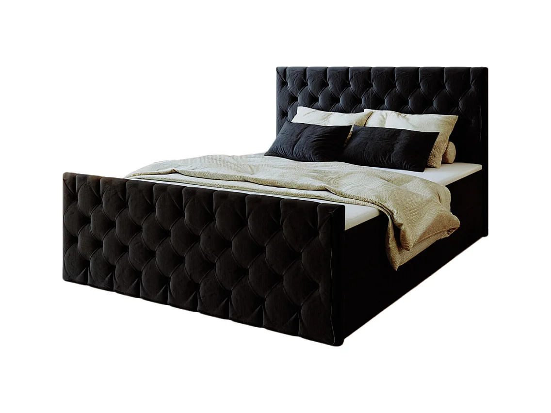 Lit continental Mars avec sommier tissu Riviera Noir 200x200 cm