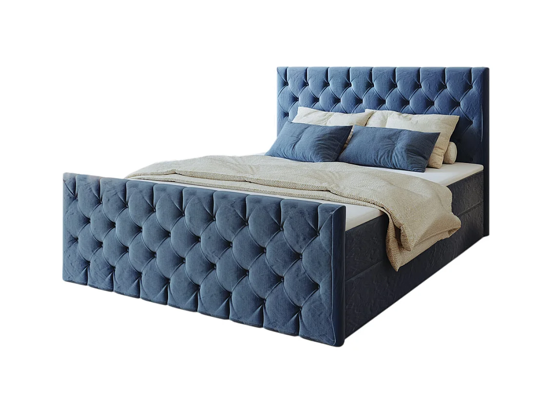 Lit continental Mars avec sommier tissu Riviera Blue 180x200 cm