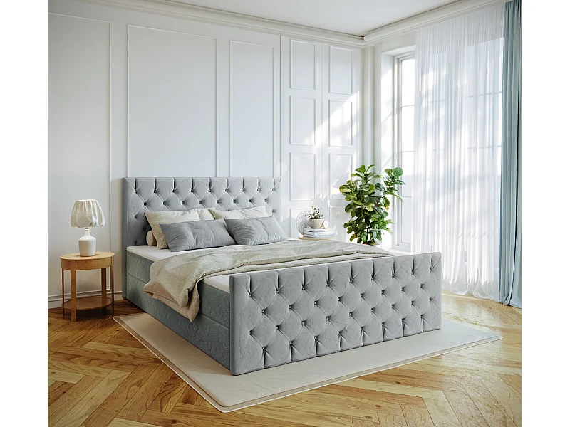 Continentaal bed Mars met bedkaststof Riviera Silver 160x200 cm