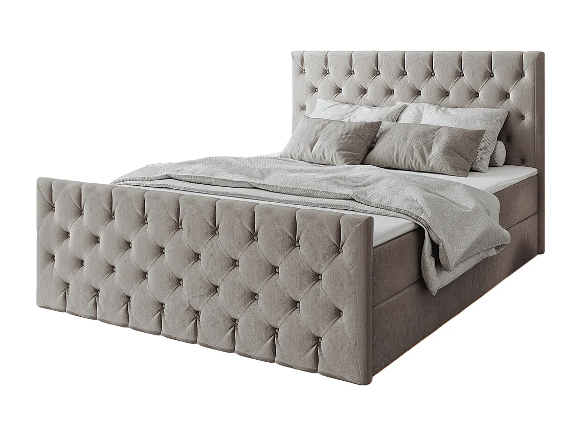 Lit continental Mars avec sommier tissu Riviera Beige 180x200 cm