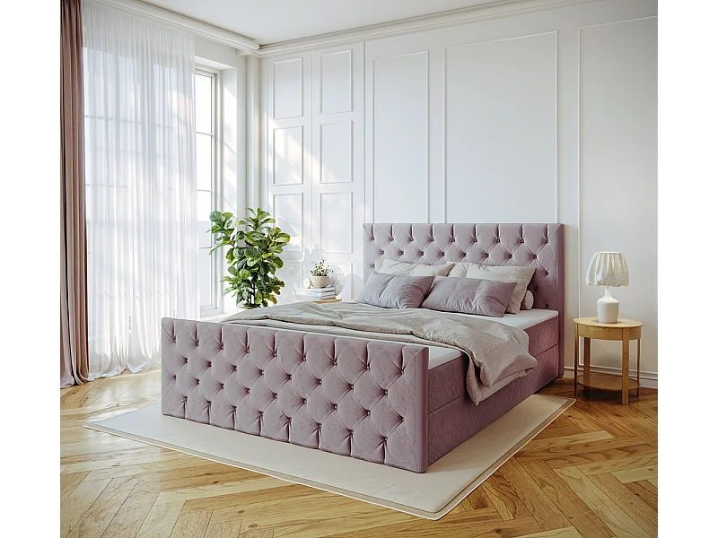 Continentaal bed Mars met bedkaststof Riviera Lilac 160x200 cm