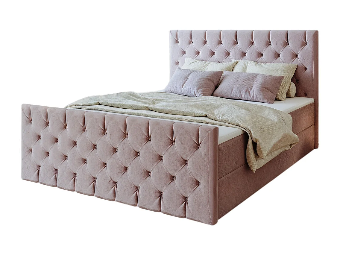 Lit continental Mars avec sommier tissu Riviera Lilas 160x200 cm