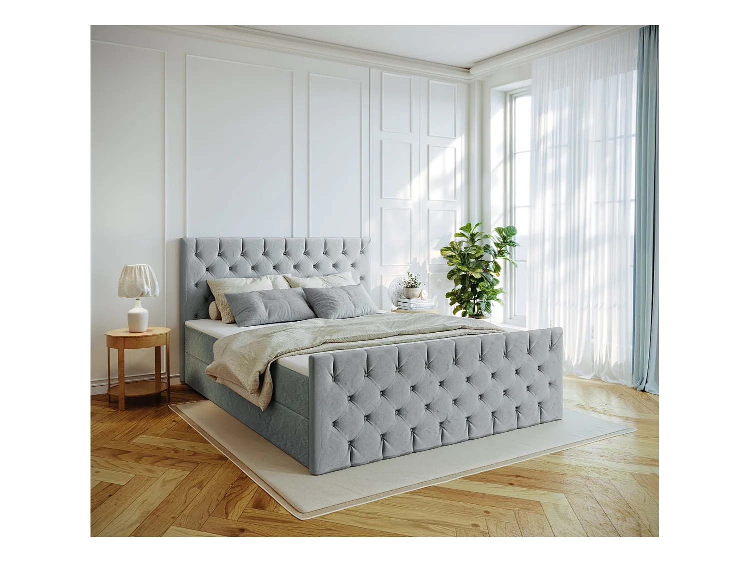 Lit continental Mars avec sommier tissu Riviera Silver 180x200 cm