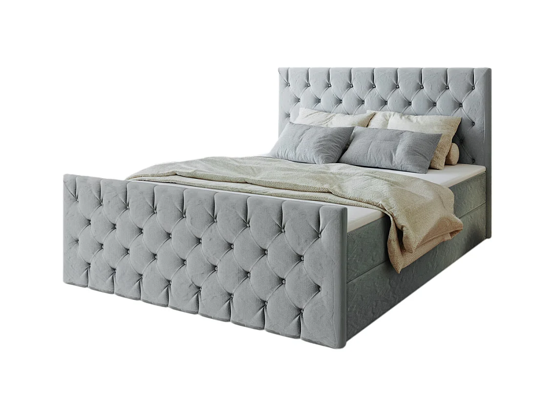 Lit continental Mars avec sommier tissu Riviera Silver 180x200 cm