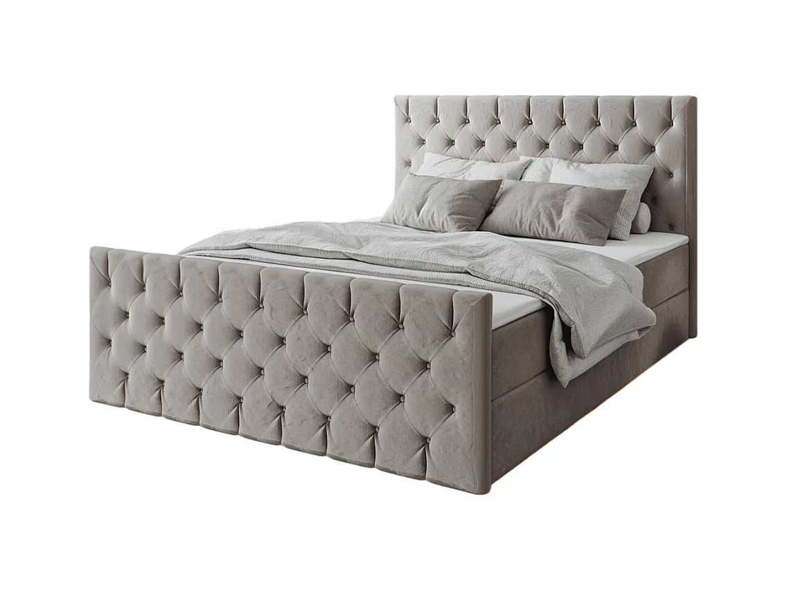 Lit continental Mars avec sommier tissu Riviera Beige 200x200 cm