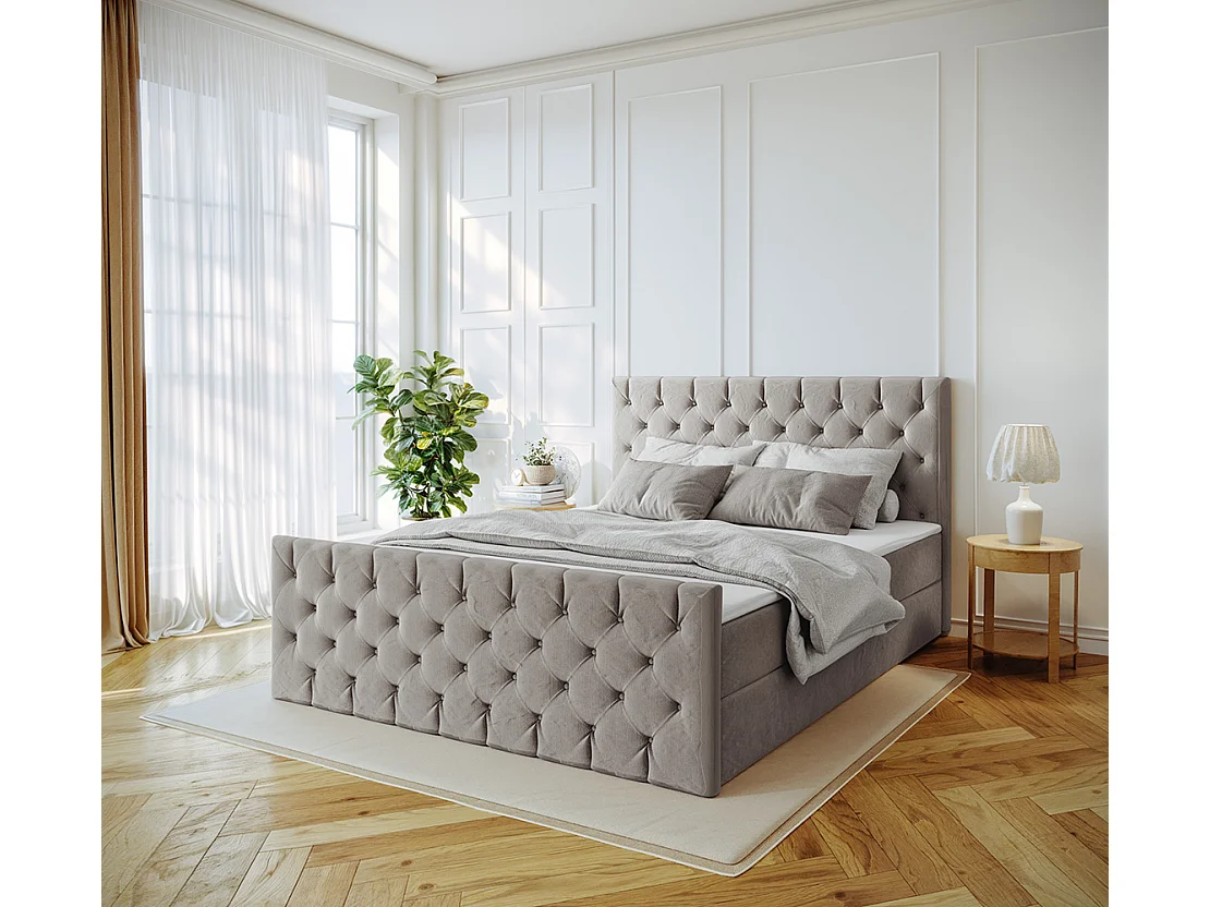 Lit continental Mars avec sommier tissu Riviera Beige 200x200 cm