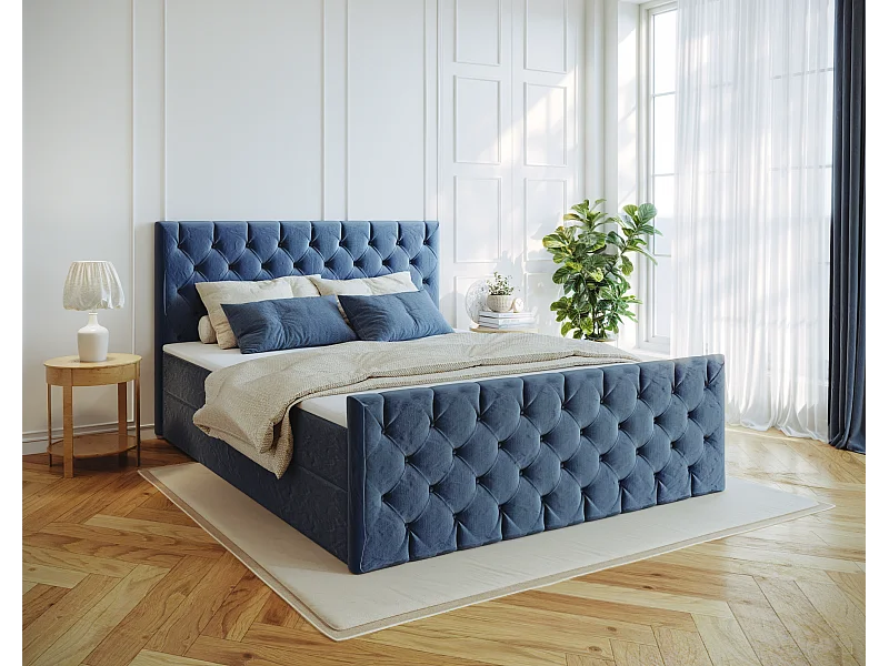 Kontinentalbett Mars Mit Bettkasten Stoff Riviera Blau 200x200 cm