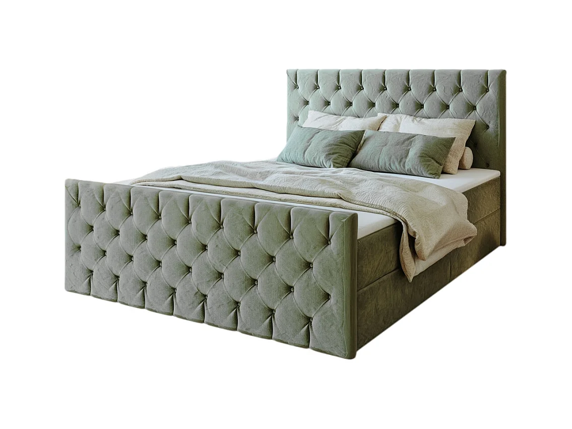 Lit continental Mars avec sommier tissu Riviera Mint 200x200 cm