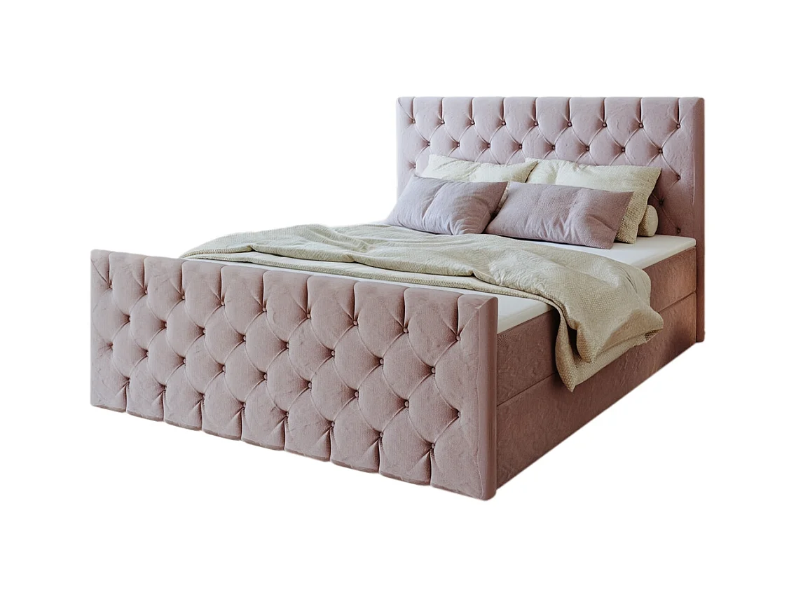 Lit continental Mars avec sommier tissu Riviera Lilas 200x200 cm