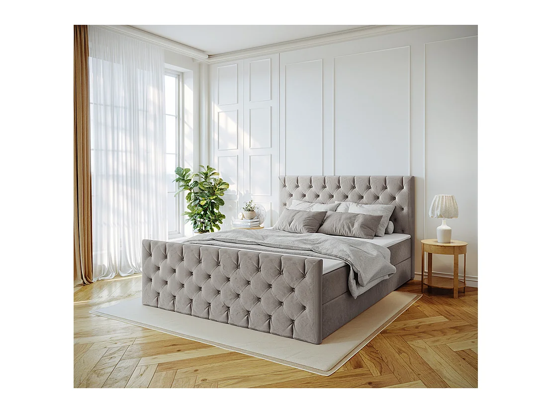 Lit continental Mars avec sommier tissu Riviera Beige 160x200 cm