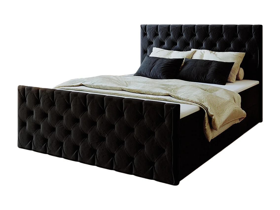 Lit continental Mars avec sommier tissu Riviera Noir 140x200 cm