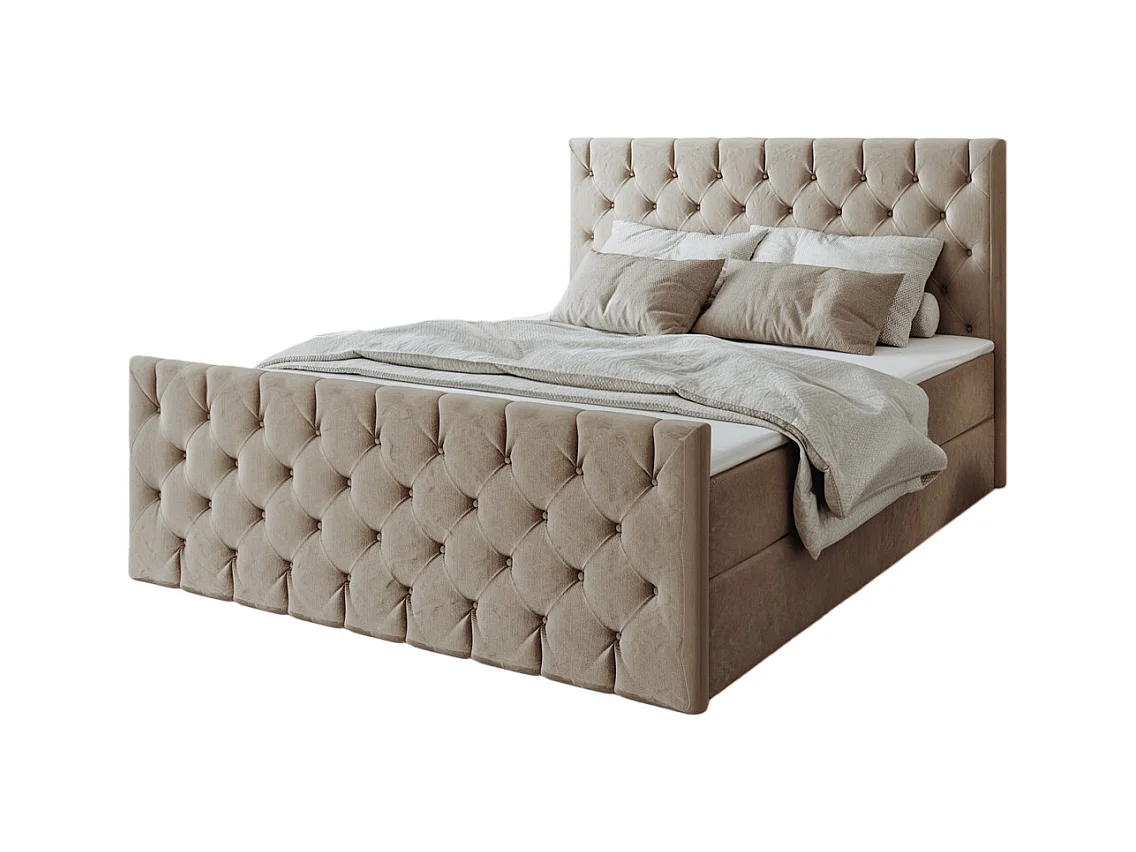 Lit continental Mars avec sommier tissu Riviera Biscuit 140x200 cm