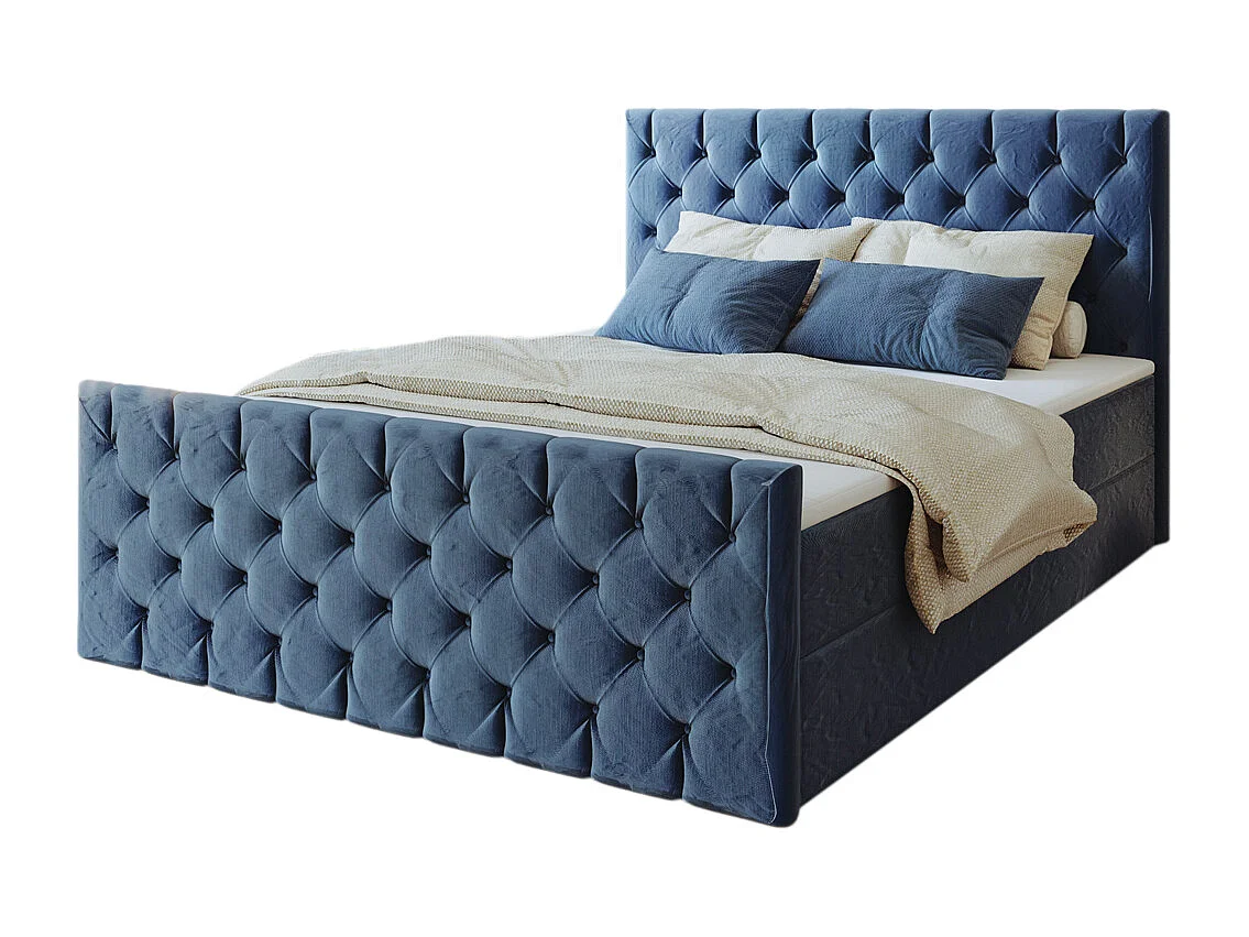 Lit continental Mars avec sommier tissu Riviera Blue 160x200 cm