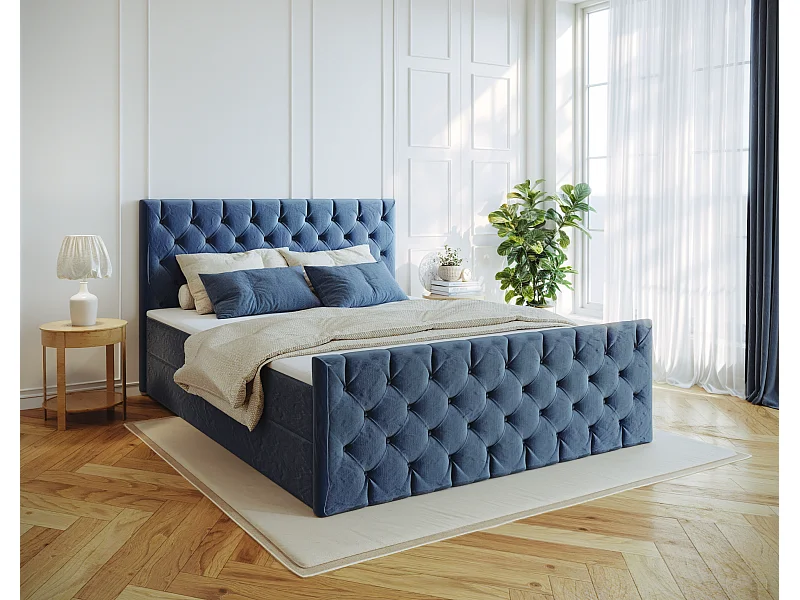 Kontinentalbett Mars Mit Bettkasten Stoff Riviera Blau 160x200 cm