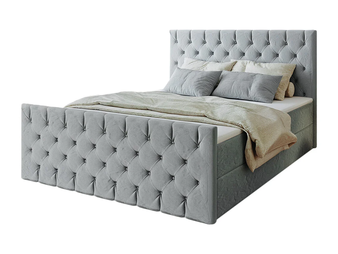 Lit continental Mars avec sommier tissu Riviera Silver 140x200 cm