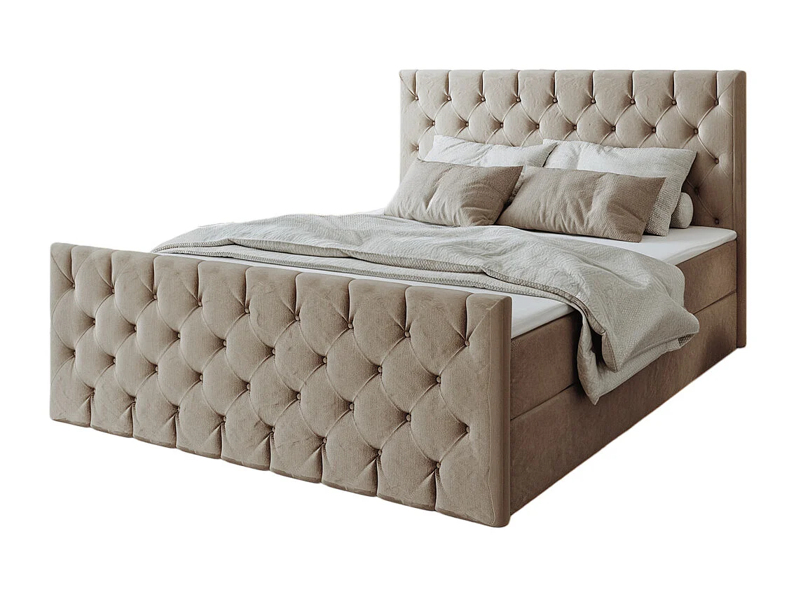 Lit continental Mars avec sommier tissu Riviera Biscuit 160x200 cm