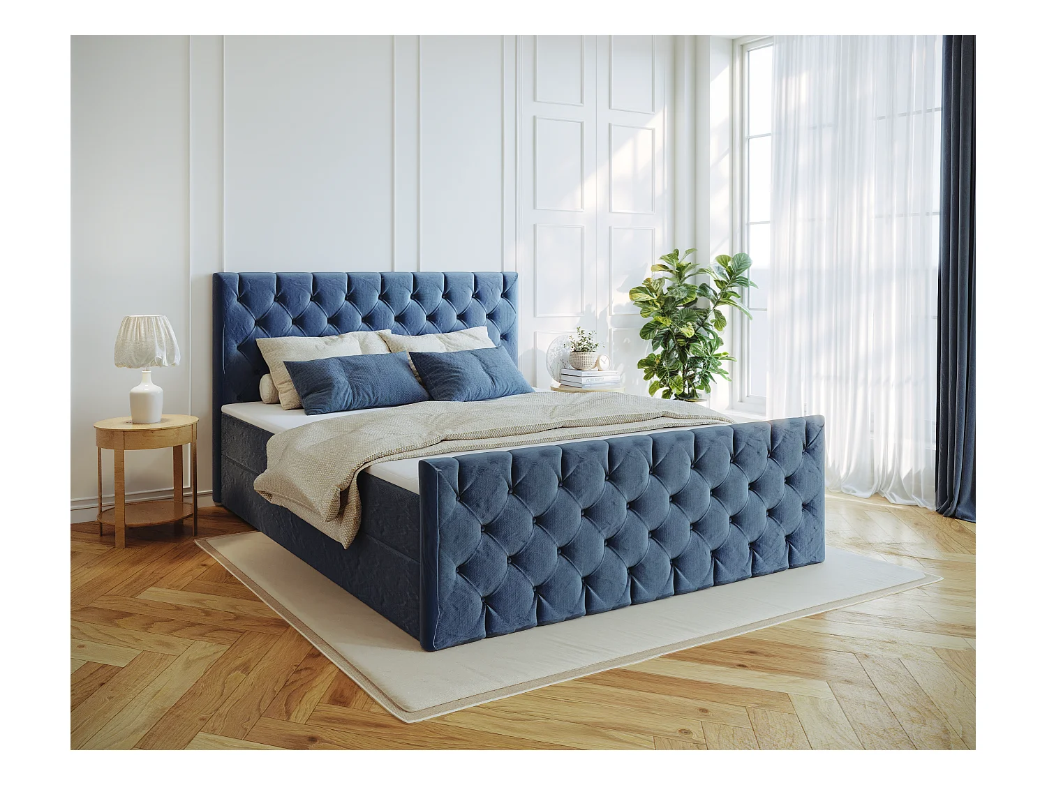 Lit continental Mars avec sommier tissu Riviera Blue 140x200 cm