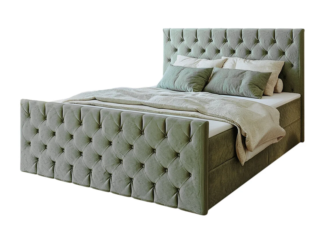 Lit continental Mars avec sommier tissu Riviera Mint 160x200 cm
